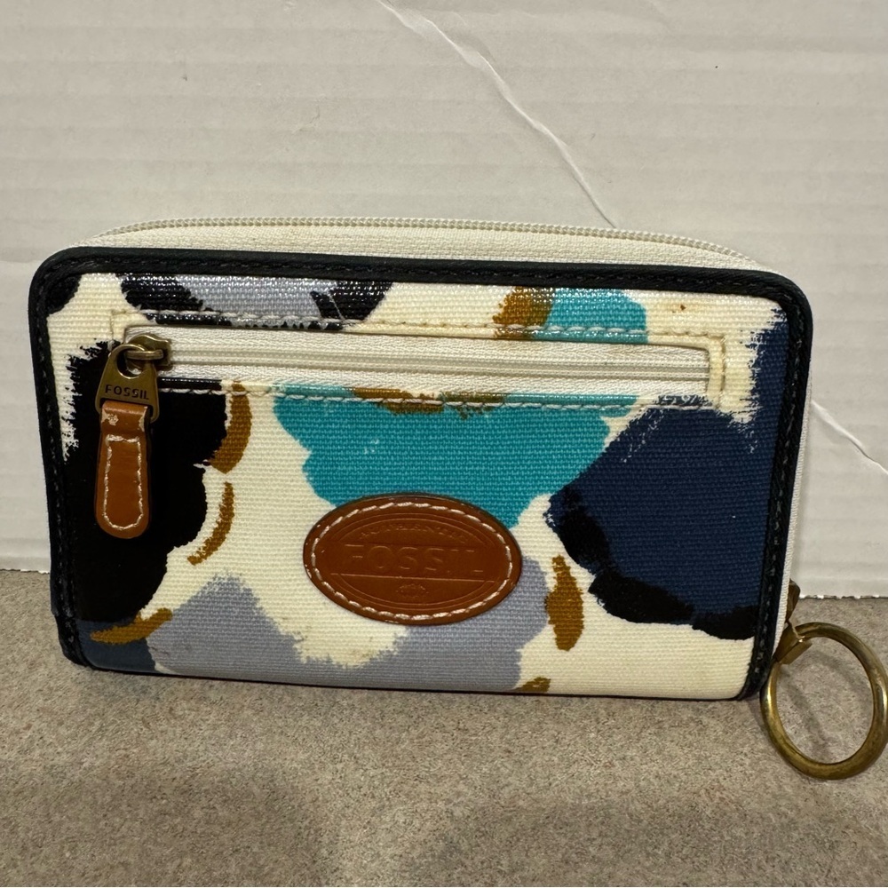 Fossil White And Blue Abstract Canvas Wallet Wrostlet